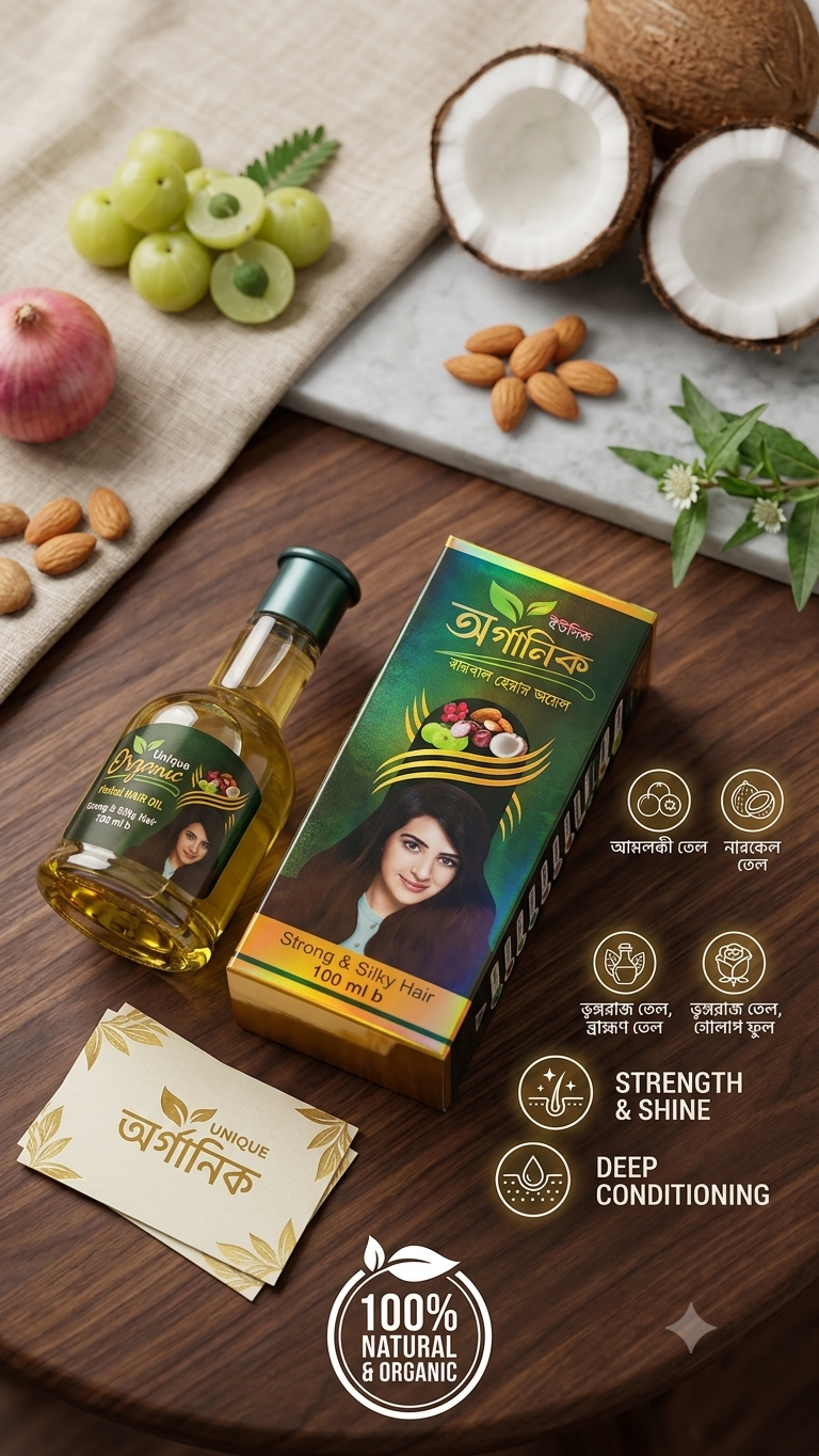 1789485540801 ইউনিক অর্গানিক হারবাল হেয়ার ওয়েল — সিল্কি ও মজবুত চুলের জন্য - Image 1