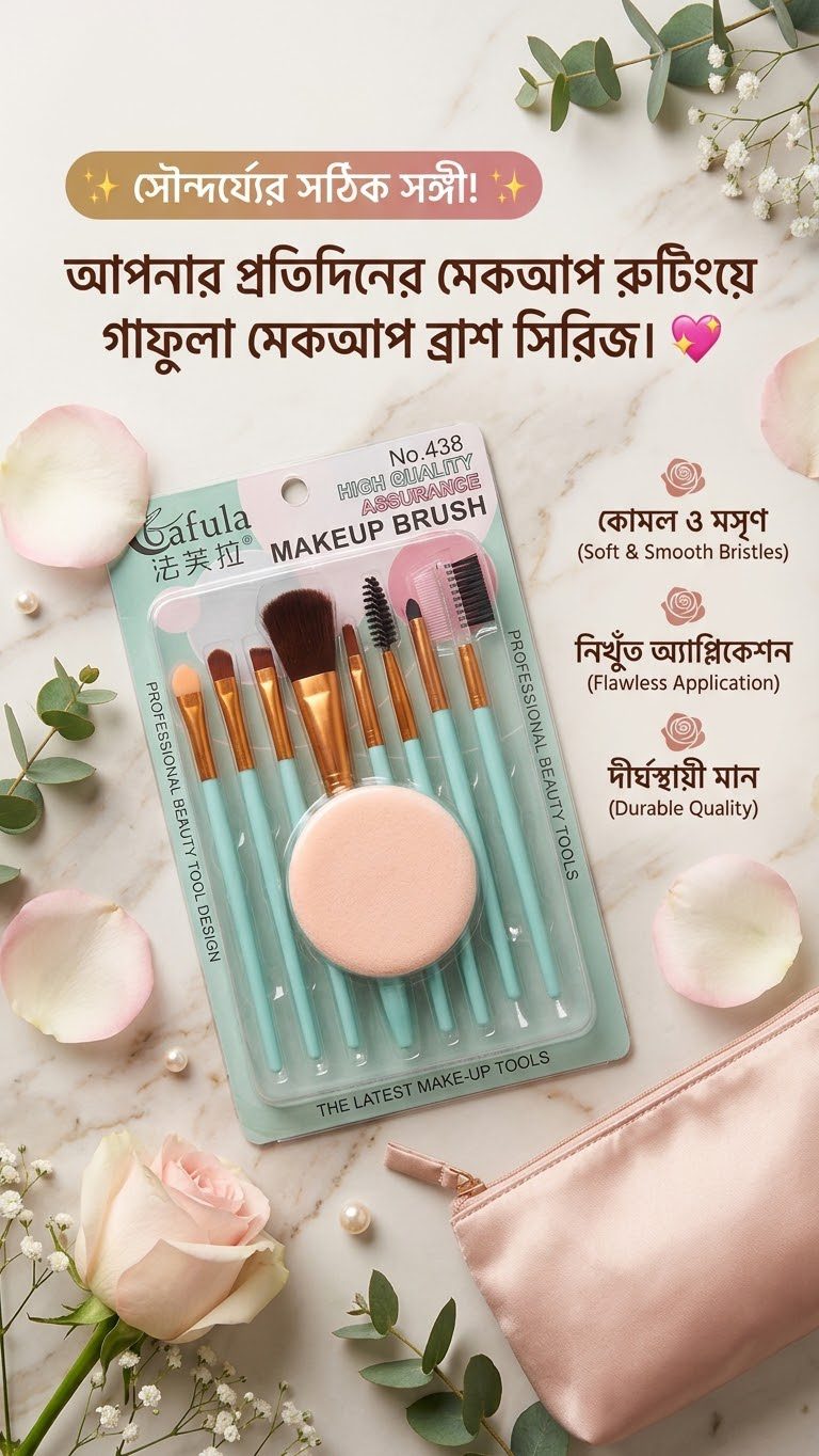 1791188695748 Gafula Professional Beauty Makeup Brush Set with Powder Puff (7+1 Pcs Set) - Image 1